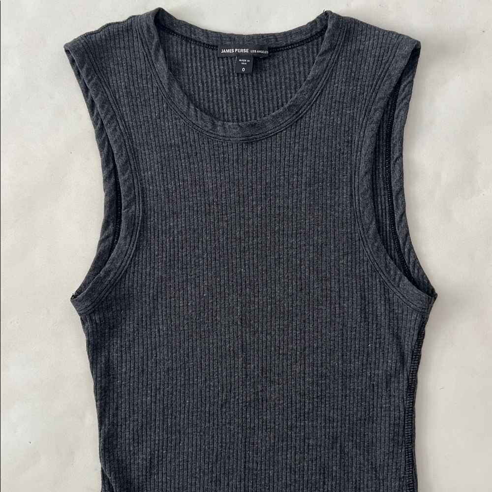 JAMES PERSE Estilo Crewneck Ribbed Charcoal Gray Classic Modern Tank Top 0 XS S - Picture 3 of 7